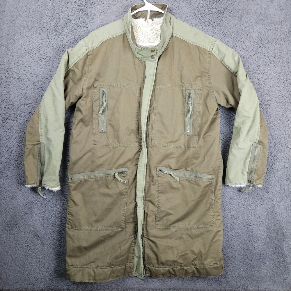 Free‎ People Military Parka Jacket Women Olive Green Faux Fur Lined Utility Coat